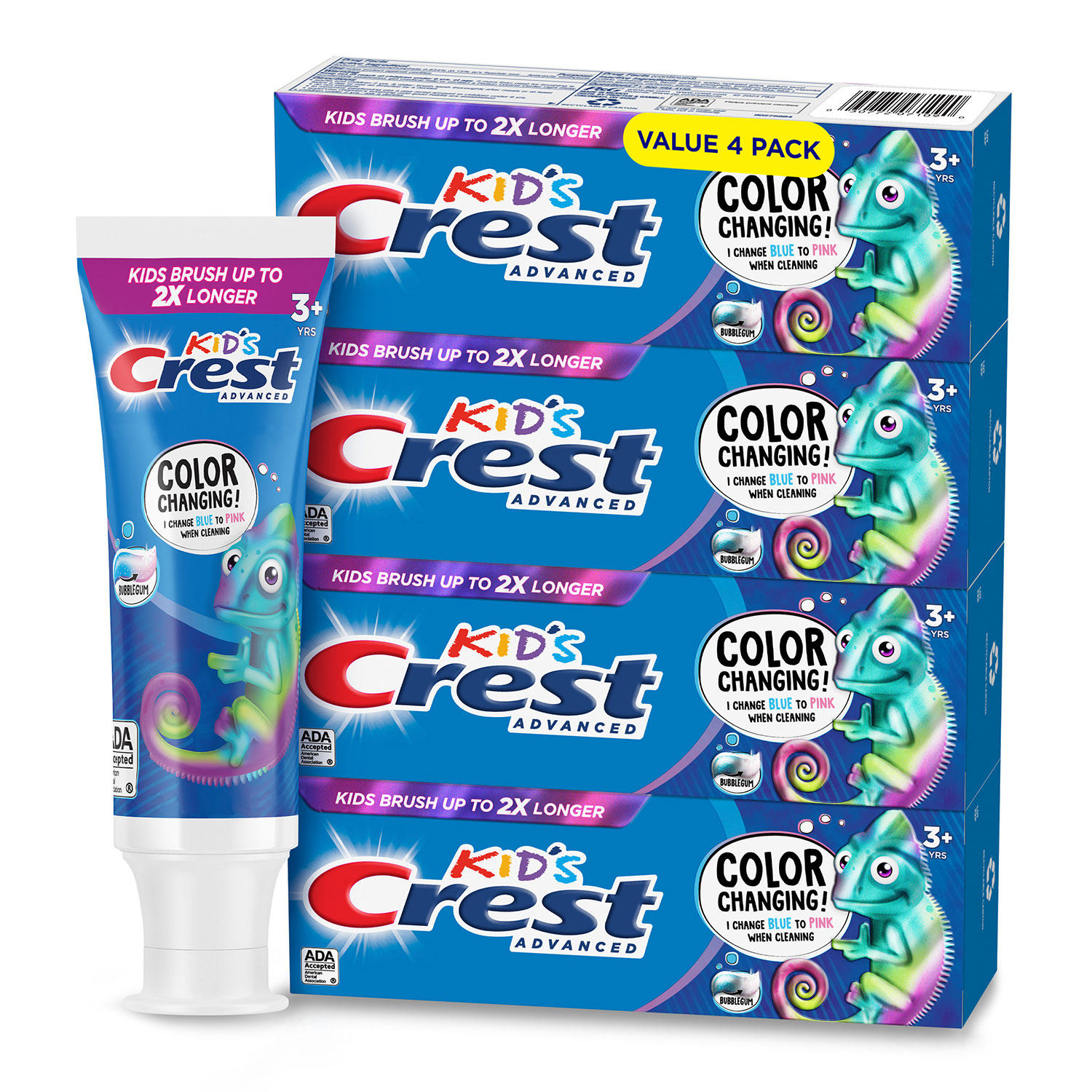 Crest Advanced Kid's Color Changing Fluoride Toothpaste, Bubblegum Flavor, 4.2 oz., 4 pk.